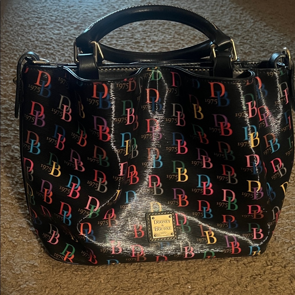 Dooney & Bourke Black Multicolor Logo Satchel